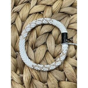 LILY and LAURA "Rose Gold Overlay on White" Hand Crocheted Beaded Bracelet